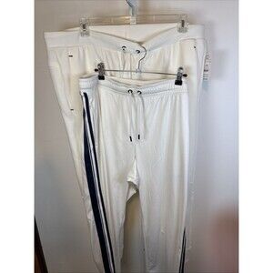 NEW 2-Men's Athletic Works Jogger Sweatpants XXL White  Blue Trim 2 Pair